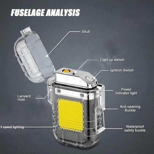 ولاعة كهربائية مقاومة للماء بكشاف ب 3 درجات إضاءة مختلفة لرحلات البحر والتخييم قابلة لإعادة الشحن