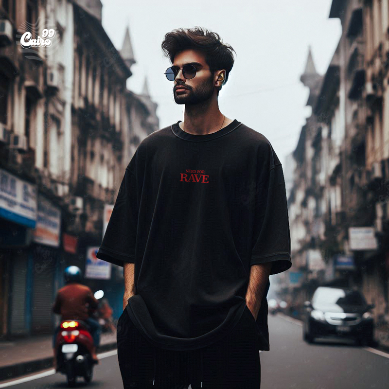 Need For Rave تيشيرت اوفر سايز قطن باللون