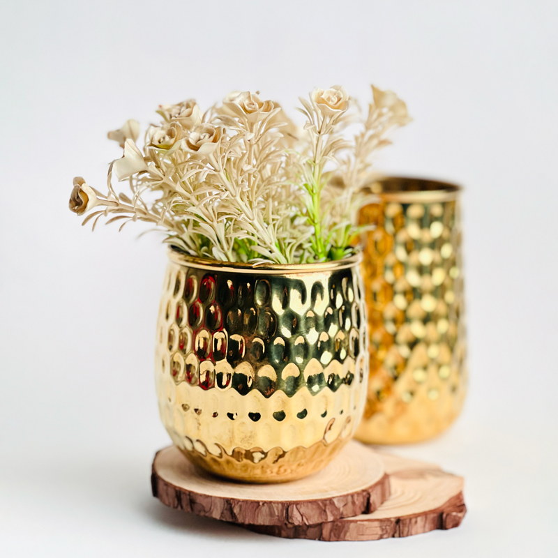 اصيص زرع جولد نحاسي بتصميم مزخرف صناعة يدوية