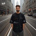 Random Designs تيشيرت اوفر سايز قطن باللون الاسود للرجال