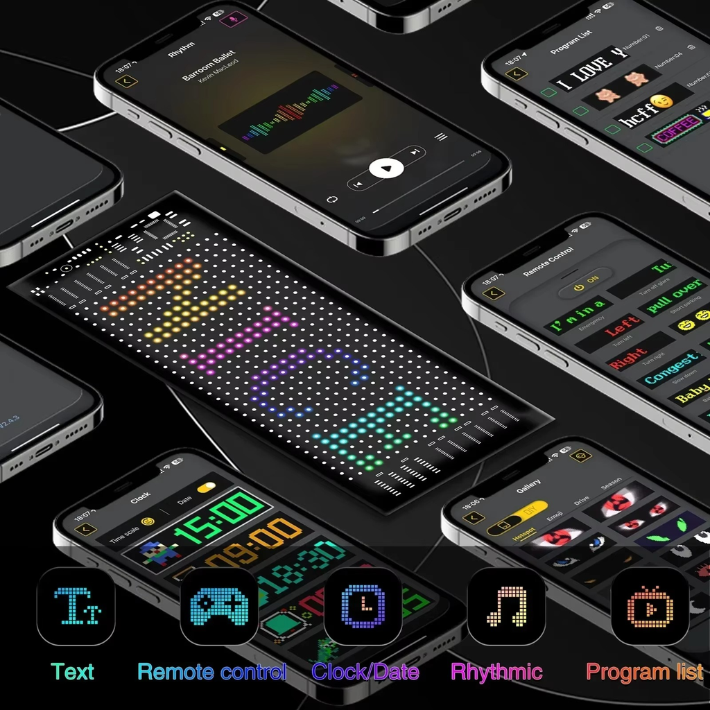 شاشة ليد مرنة قابلة للبرمجة بالموبايل بالوان ار جي بي لنوافذ السيارة مع ريموت تحكم عن بعد