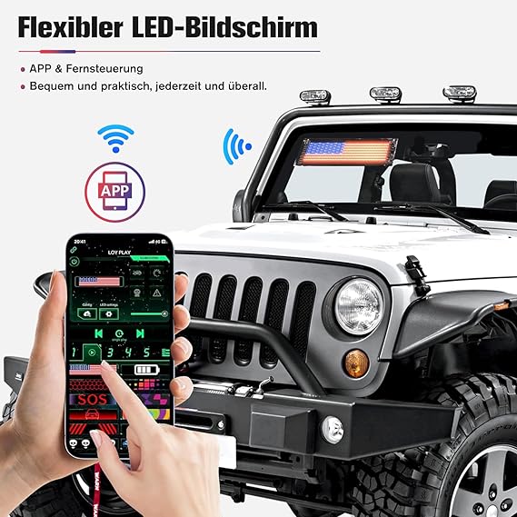 شاشة ليد مرنة قابلة للبرمجة بالموبايل بالوان ار جي بي لنوافذ السيارة مع ريموت تحكم عن بعد