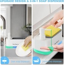 موزع صابون 2 فى 1 يدوى مع حامل إسفنجة مدمج بقاعدة اكليريك للمطبخ