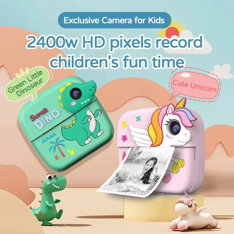 كاميرا تصوير فيديو وطباعه فورية بتصميم يونيكورن بشاشة اتش دى مع موسيقى و  العاب