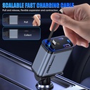 شاحن سيارة 4×1 مع ضوء ليد وكابلات قابلة للسحب ومنفذ يو اس بي _ 120 واط