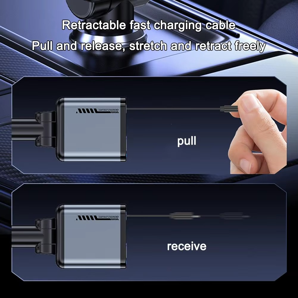 شاحن سيارة 4×1 مع ضوء ليد وكابلات قابلة للسحب ومنفذ يو اس بي _ 120 واط