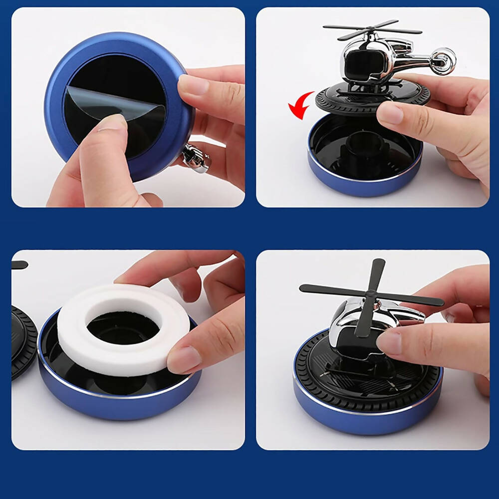 فواحة سيارة علي شكل طيارة مروحية تعمل بالطاقة الشمسية تثبت علي تابلوه السيارة