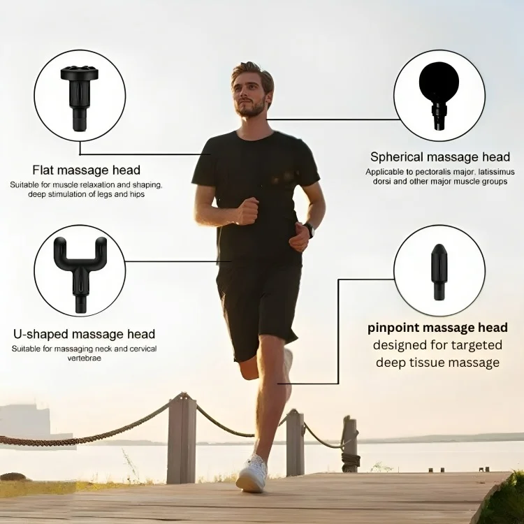 مسدس مساج لاسلكي بـ 6 رؤوس قابلة للاستبدال مع خاصية التدليك الساخن والبارد