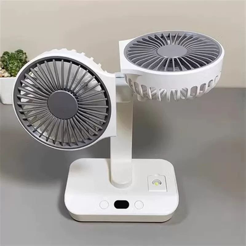 مروحة مكتب مزدوجة الرأس ب 4 سرعات مع إضاءة ليد قابلة لإعادة الشحن بيو اس بي