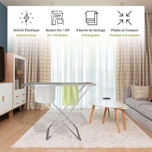 منشر غسيل كهربائي سريع التجفيف 8 ارفف قابل للطي