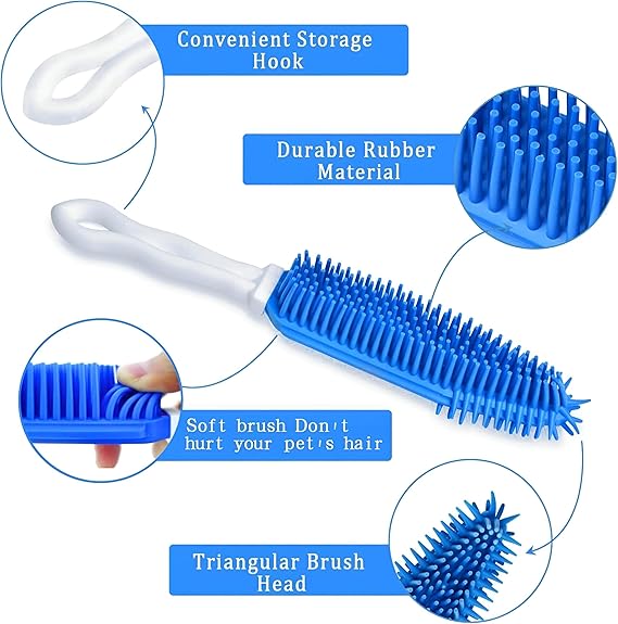 فرشة سيليكون لإزالة شعر الحيوانات الأليفة مع مقبض مريح لسهولة الاستخدام