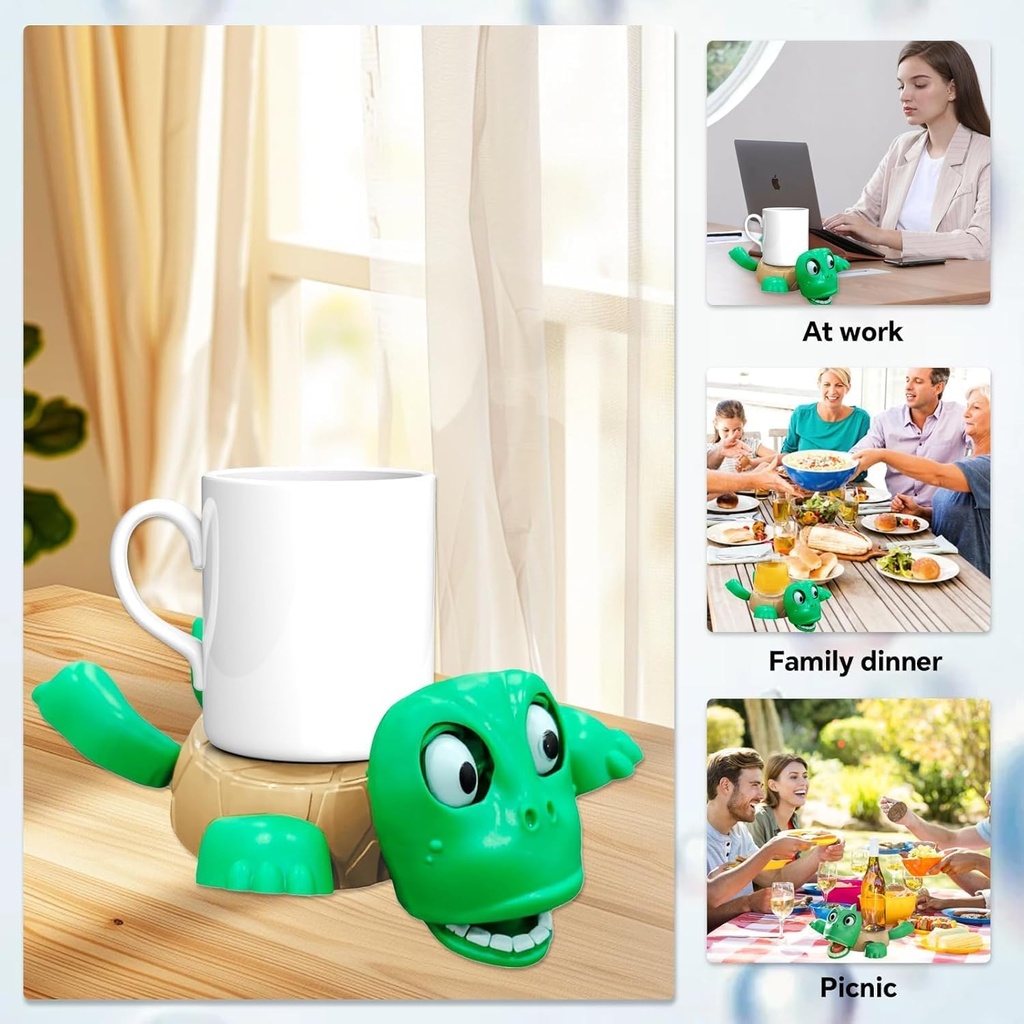 كوستر على شكل سلحفاة ثلاثية الأبعاد بتعبير مضحك عند وضع الكوب مع ستاند للموبايل