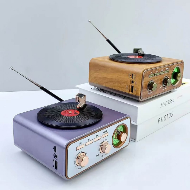 راديو بتصميم جرامافون كلاسيكي قابل للشحن بيو إس بي
