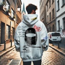 I've Been Far And Back هودي اوفر سايز قطن للرجال باللون الابيض