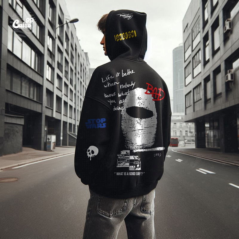 I've Been Far And Back هودي اوفر سايز قطن للرجال باللون الاسود