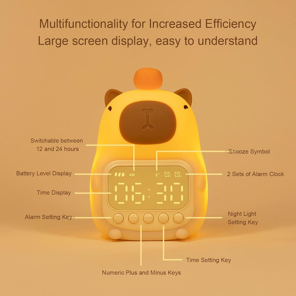 ساعة ومنبه بتصميم دبدوب مع ضوء ليلي لغرف النوم