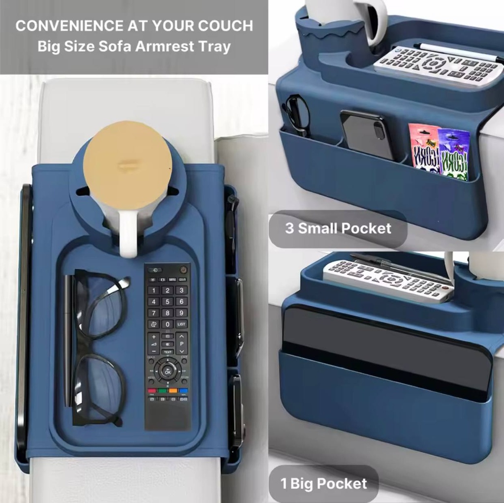 منظم مسند لذراع الكنبة من السيليكون مع جيوب اضافية للموبايل والريموت
