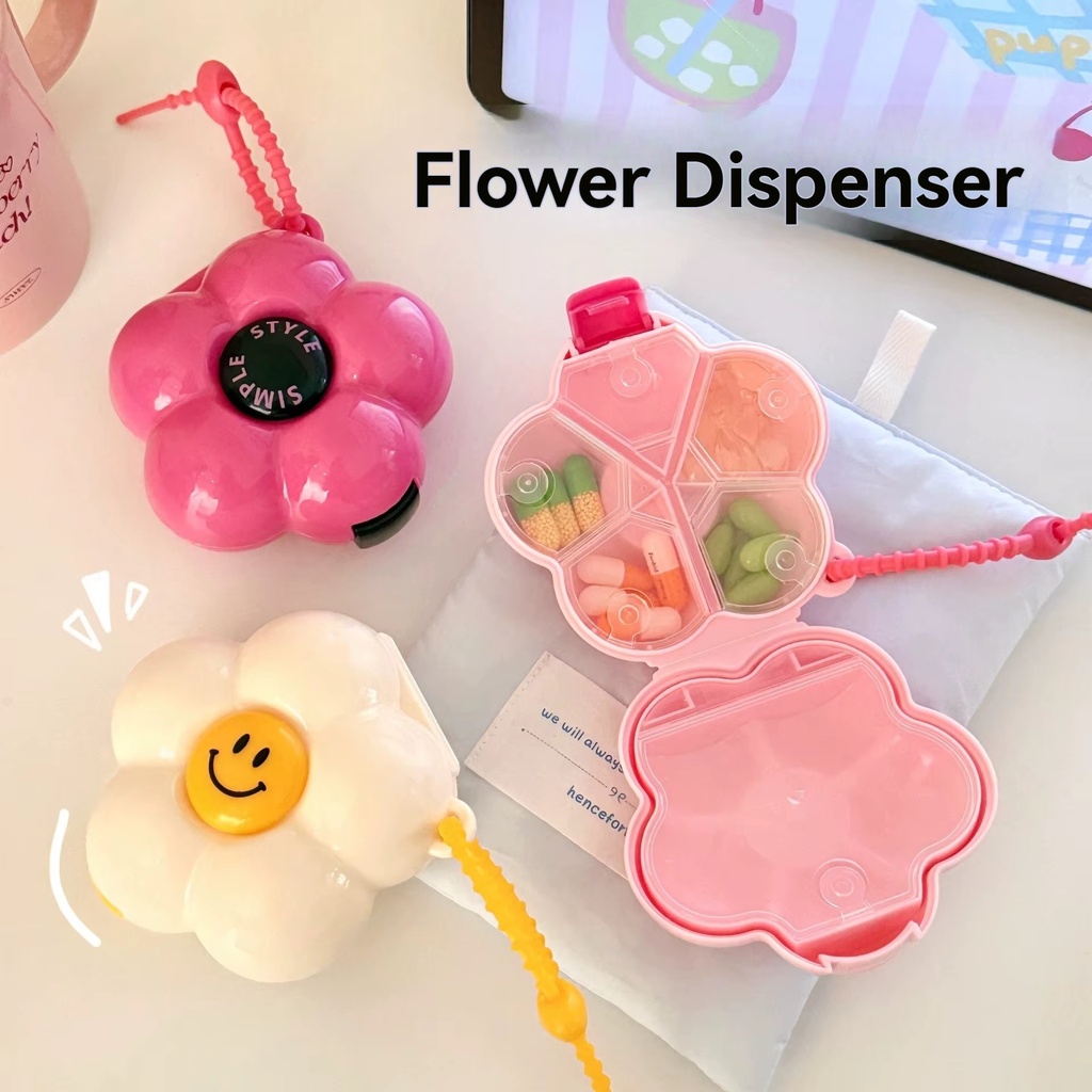 منظم لحبوب وكبسولات الدواء والفيتامينات بتصميم وردة 5 خانات للسفر والخروج