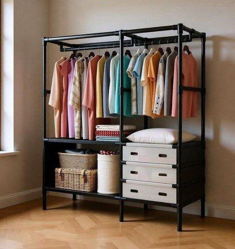 ستاند ملابس ب 2 رف و3 أدراج لتنظيم الملابس والأحذية