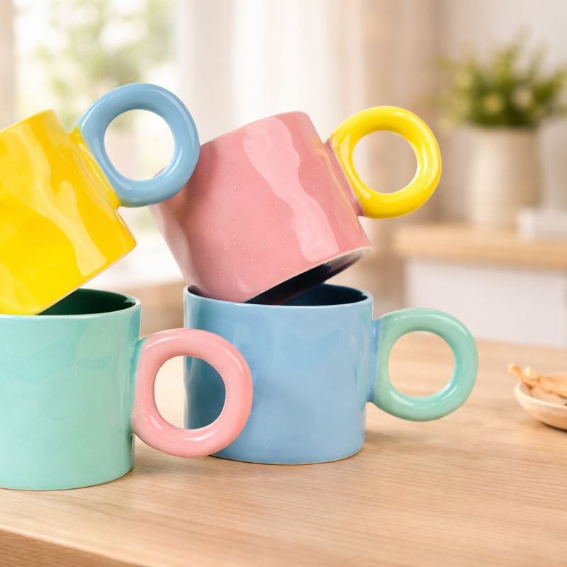 مج بورسلين بتصميم مموج ويد دائرية مناسب لشرب النسكافية والاتيه 350 ملي