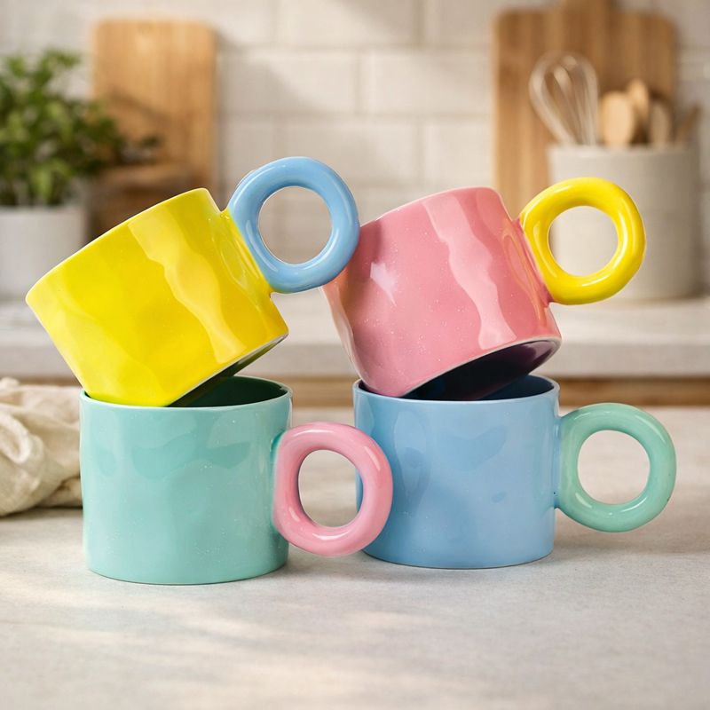 مج بورسلين بتصميم مموج ويد دائرية مناسب لشرب النسكافية والاتيه 350 ملي