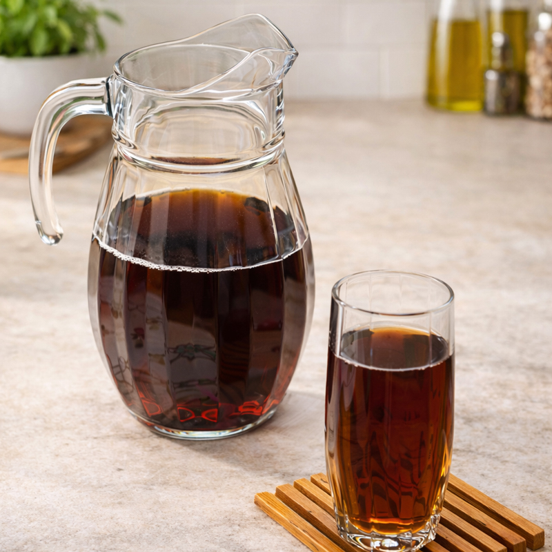 شفشق زجاج  لتقديم المشروبات والعصائر بيد لسهولة الحمل