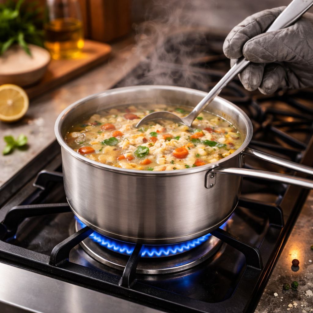 كسرولة استانلس ستيل تركي بغطاء ويد لسهولة الحمل مقاس 18سم