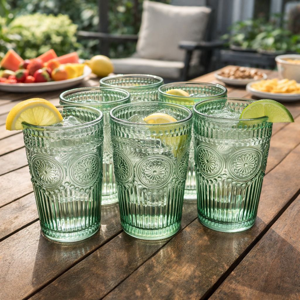 طقم كوبايات زجاج مزخرف 6 قطع بسعة 385 ملي