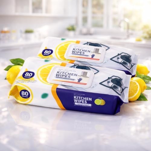 مناديل مبللة لإزالة الدهون والبقع والأتربة للمطبخ برائحة الليمون 80 قطعة