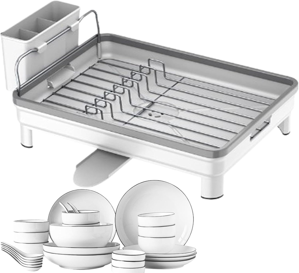 صفاية مواعين لحمل وتجفيف الأطباق والأكواب وحامل للشوك والمعالق بفتحة لتصريف المياه