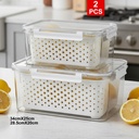 علب تلاجة اكريليك بغطاء محكم الغلق بمصفاة منفصلة لحفظ الخضروات والفواكه قطعتين