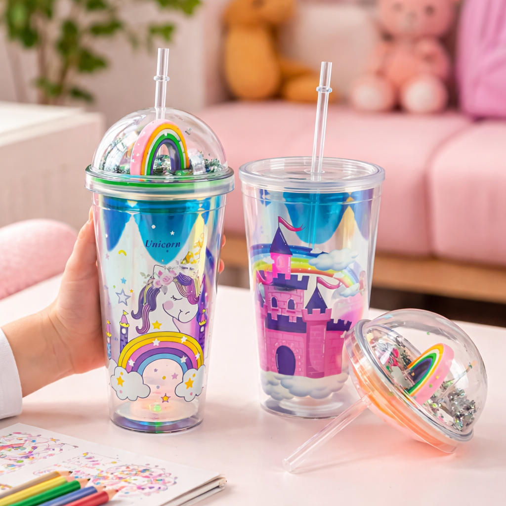 مج اكليريك 400 مللي بشاليموه مناسب للمشروبات المثلجة مزين باشكال كرتونية