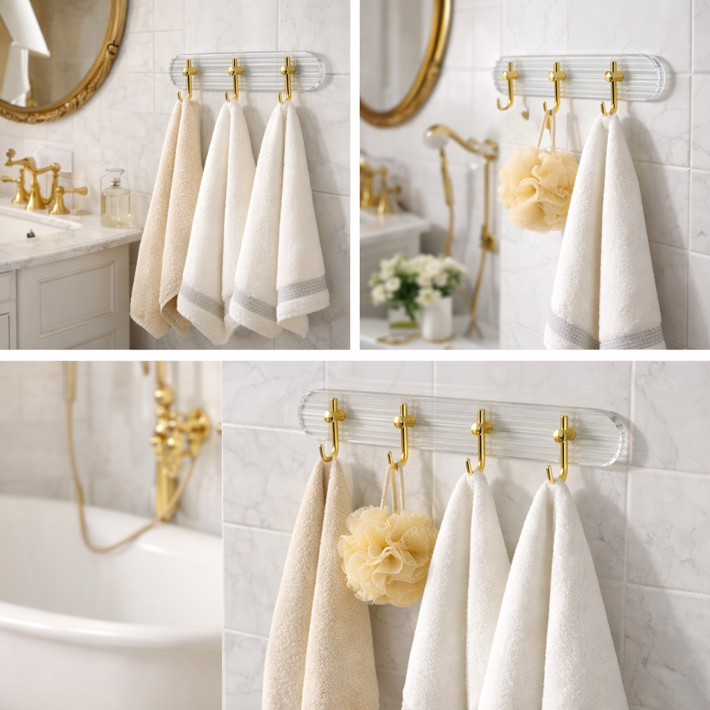 شماعة حوائط اكليريك ب 4 هوك جولد بلزق دبل فيس قوي لسهولة التعليق