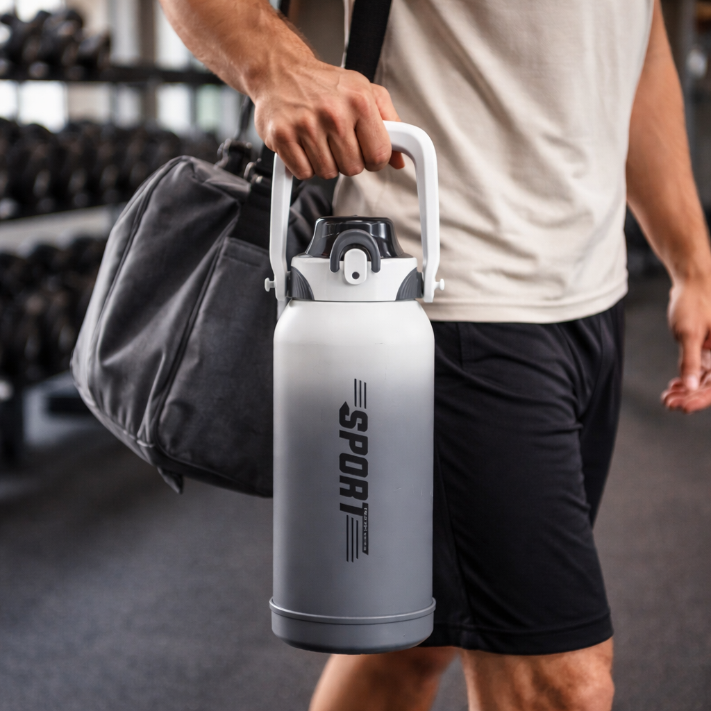 زجاجة رياضية  بيد مع شاليموه للجيم والخروجات 2000 مللي