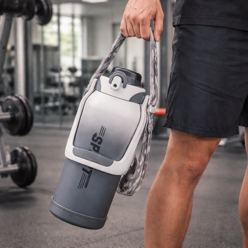 زجاجة رياضية  بيد مع شاليموه للجيم والخروجات 2000 مللي