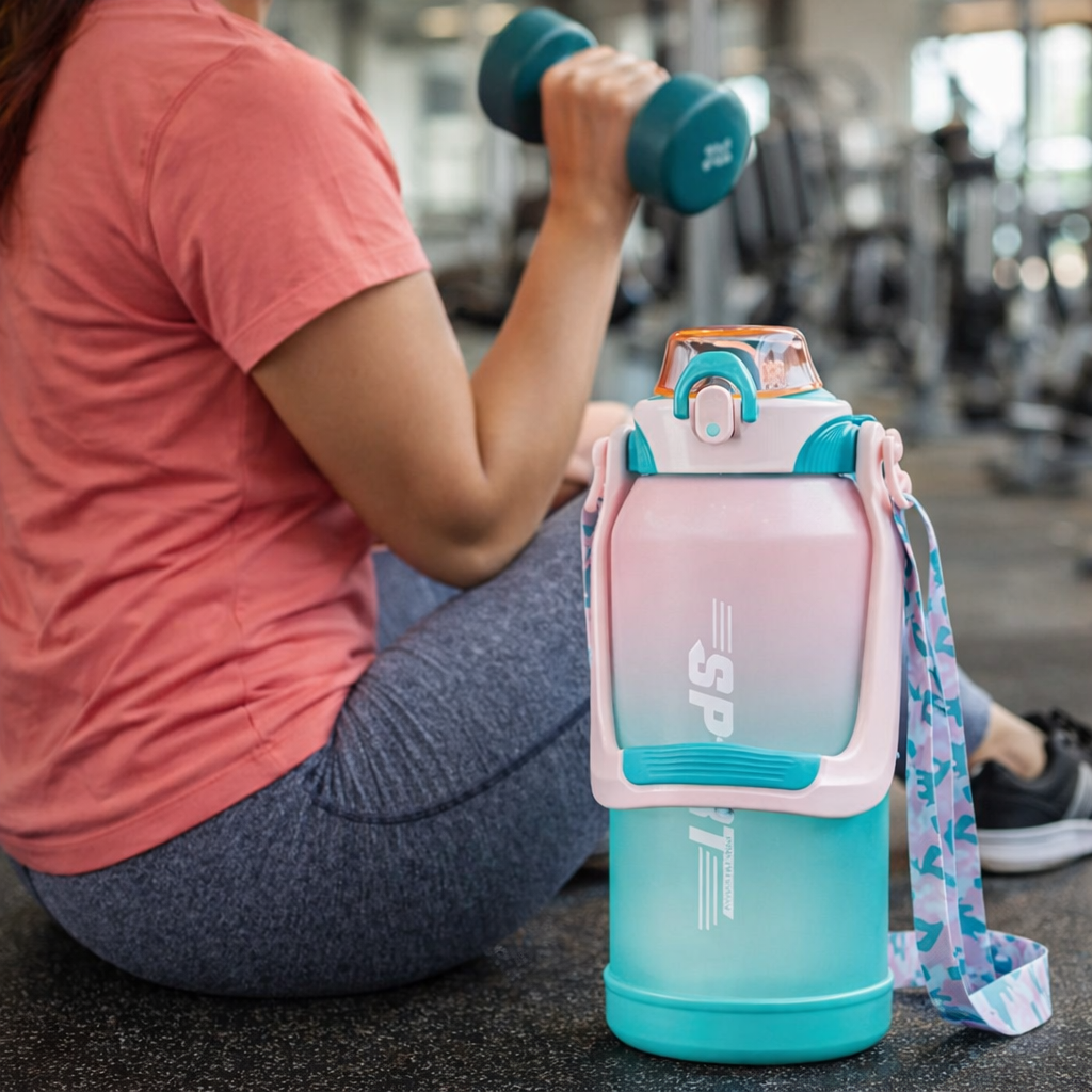 زجاجة رياضية  بيد مع شاليموه للجيم والخروجات 2000 مللي