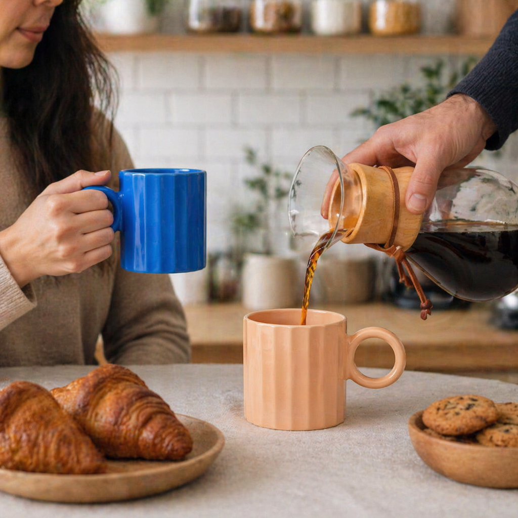 مج بورسلين بتصميم مضلع ويد دائرية لتناول النسكافيه 300 ملي