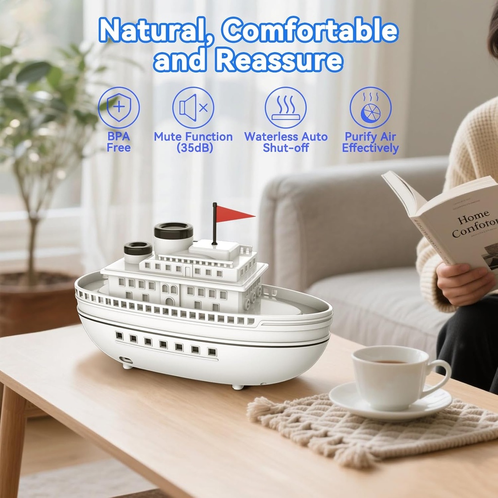 فواحة مضيئة علي شكل باخرة بخزان 300 ملي لتعطير المنزل ب 7 إضاءات مختلفة