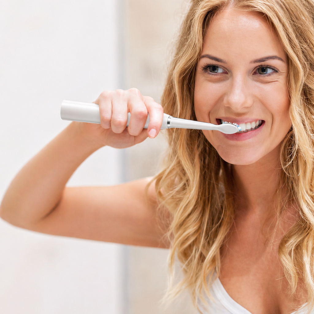 فرشاة أسنان كهربائية بتقنية الاهتزاز حتي 40000 ذبذبة 5 أوضاع مع 4 رؤوس قابلة لاعادة الشحن