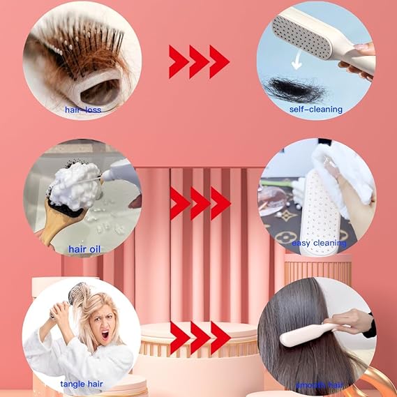 فرشة شعر لفك التشابك ذاتية التنظيف بتصميم قابل للسحب