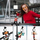 ترايبود بحامل ثلاثي مرن بتصميم اخطبوطي برأس كروية تدور 360 درجة مع مايك وإضاءة للتصوير