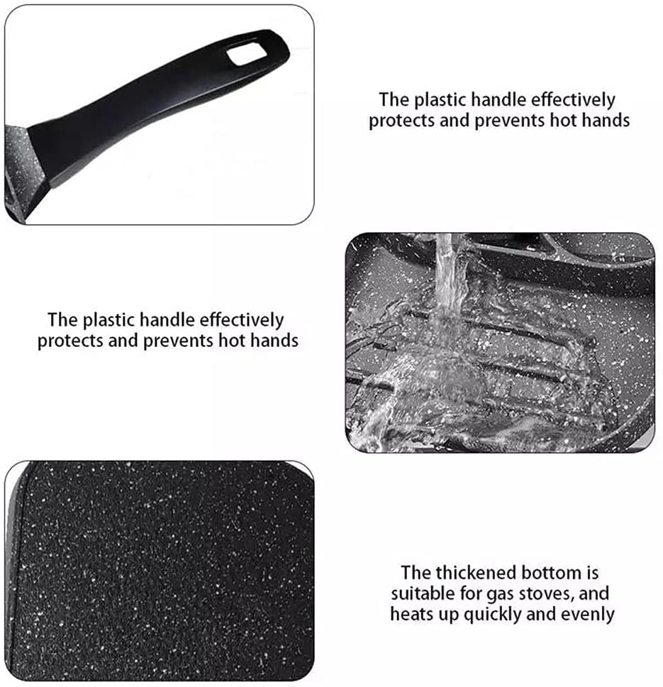 طاسة ألومنيوم طبقة جرانيبت 3 أقسام ثقيلة بمقبض خشبي لقلي البيض والبرجر وشرائح اللحم