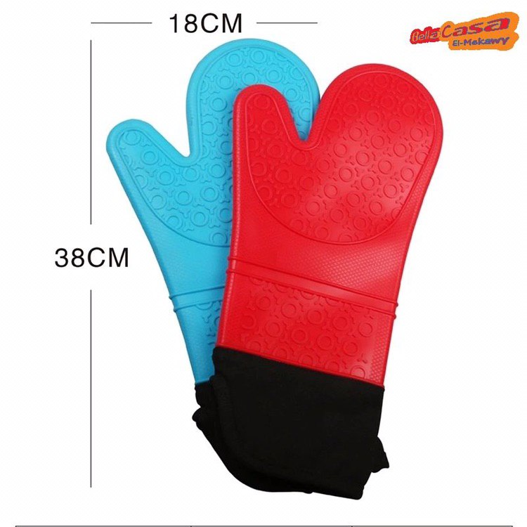 جوانتي قفازات مطبخ سيليكون مبطن من الداخل ومقاوم للحرارة الوان ساده