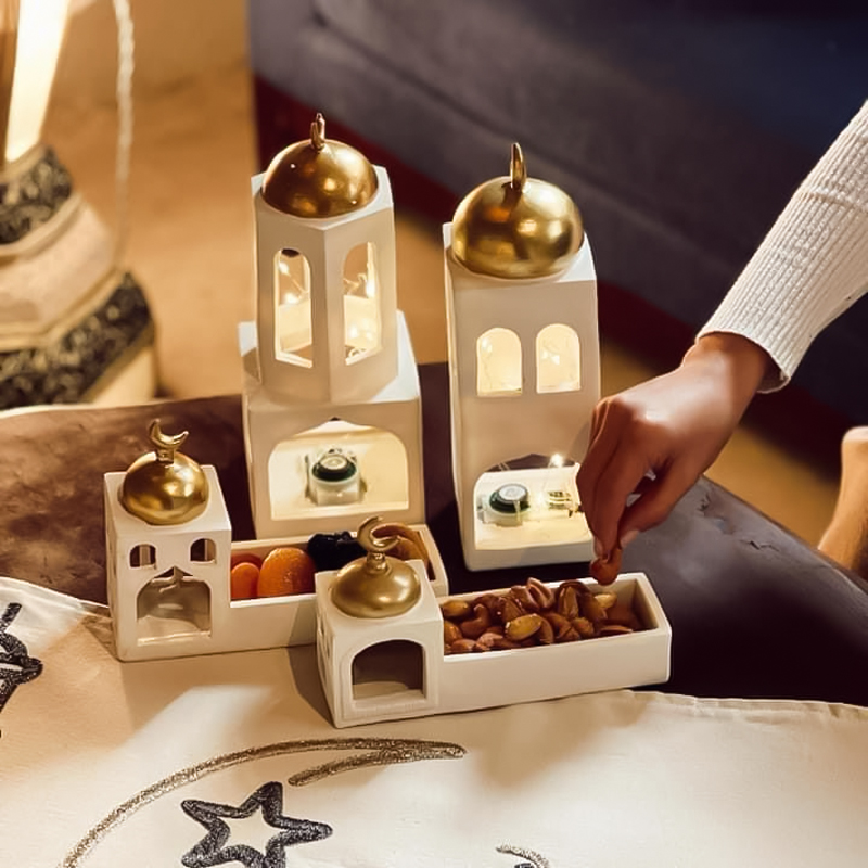 تمرية وشمعدان قبة الصخرة لتقديم التمر والمكسرات للضيوف ولديكور رمضاني مميز من الجبس