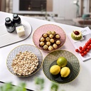 طبق اكليريك بحواف ذهبي وقاعدة دواره لحمل وتقديم الفواكه والمكسرات والشوكولاتة بشكل شيك