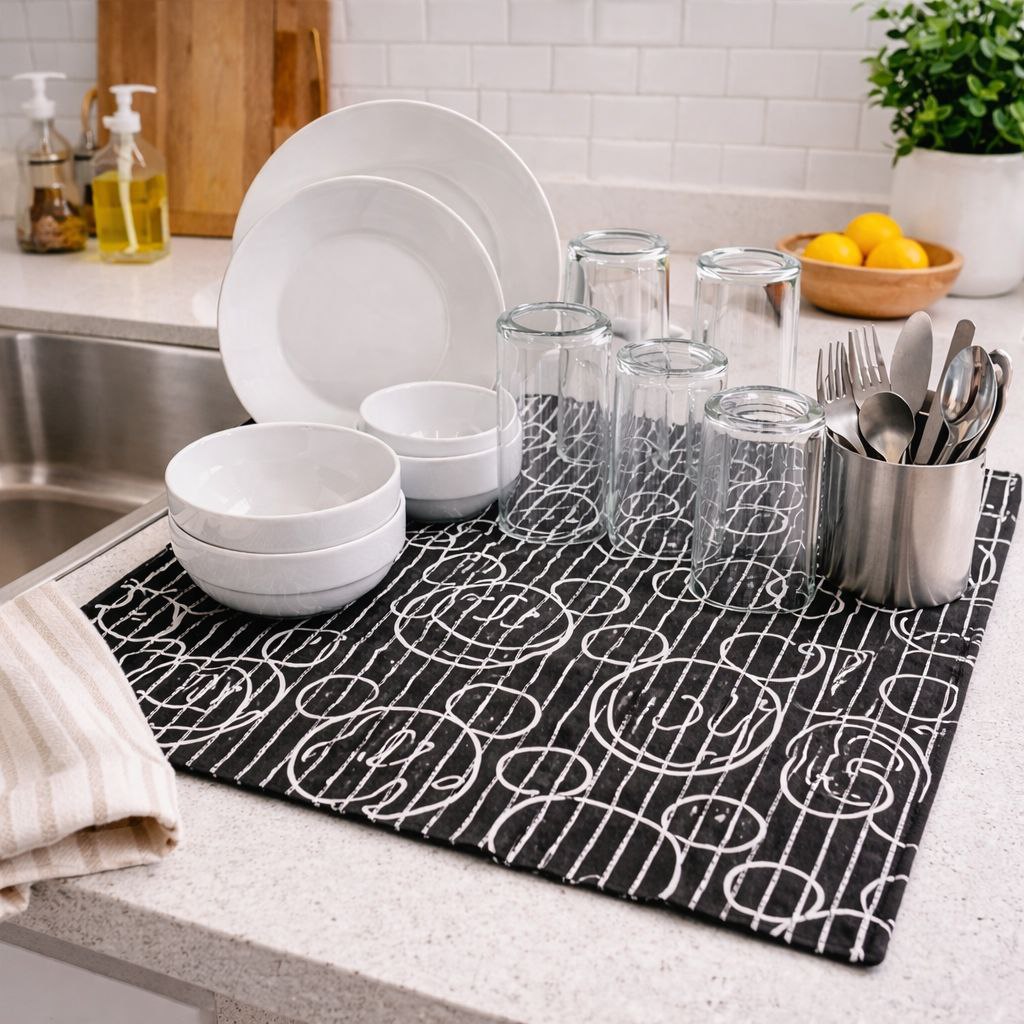 مفرش لتجفيف الاطباق والاواني والأكواب غير قابل للأنزلاق  قابل للطي لسهولة التخزين