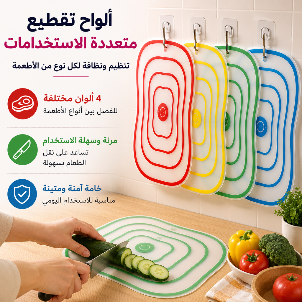 طقم لوح تقطيع 4 قطع بألوان مختلفة مانع للانزلاق