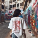Red Rose تيشيرت اوفر سايز قطن باللون الابيض