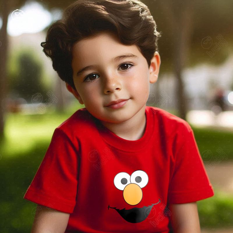 Elmo Face تيشيرت اطفال قطن باللون الاحمر
