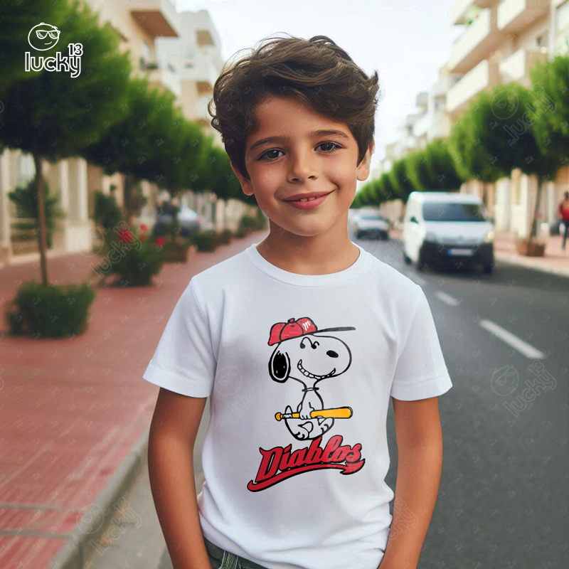 Snoopy Baseball تيشيرت اطفال قطن باللون الأبيض